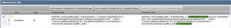 The Differences panel displaying attribute differences for a single item, with Original value and Compare value columns