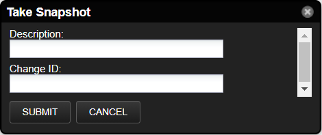 The Take Snapshot dialog with Description and Change ID fields