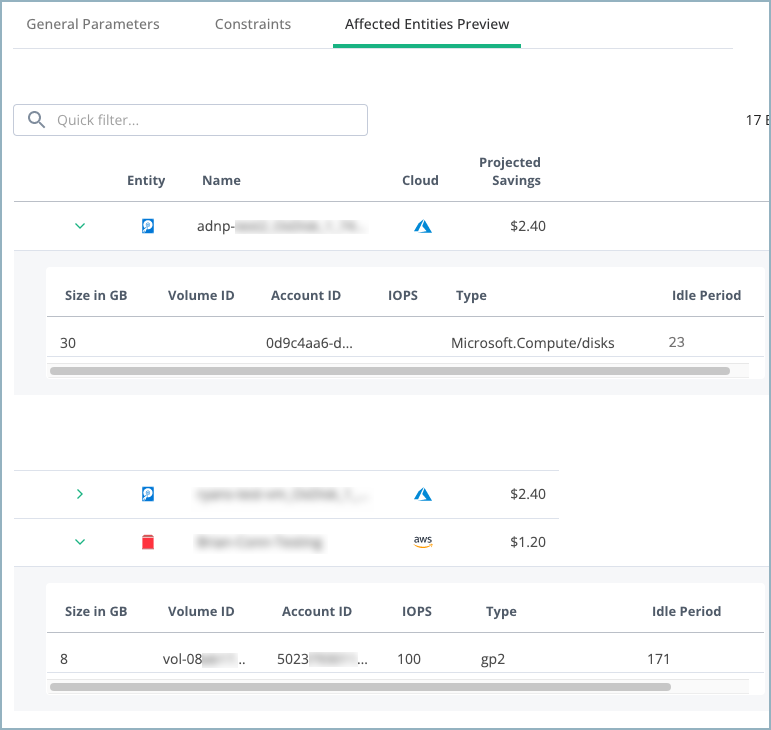 screenshot example of the affected entities preview tab in the policy