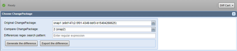 The Choose Packages panel, showing the Original ChangePackage and Compare ChangePackage dropdowns