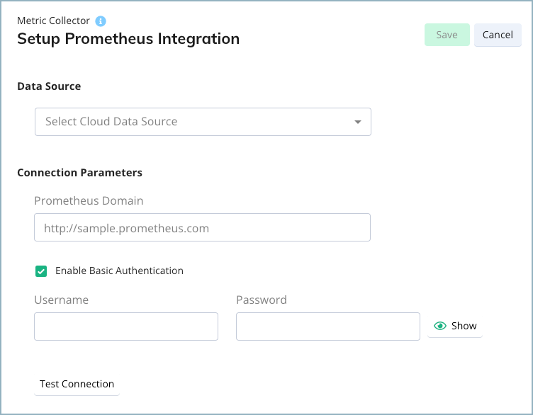 screenshot of prometheus integration setup page