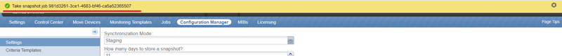 The Take Snapshot job notification bar confirming the job has started