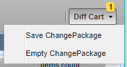 The Diff Cart dropdown showing Save ChangePackage and Empty ChangePackage options